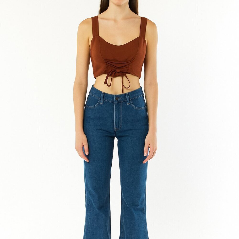 Abercrombie & Fitch Rust Linen Blend Corset Tank Top XL Adjustable Tie Front